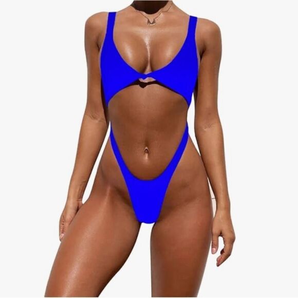 Blue Cutout One-Piece Swimsuit - Picture 1 of 4